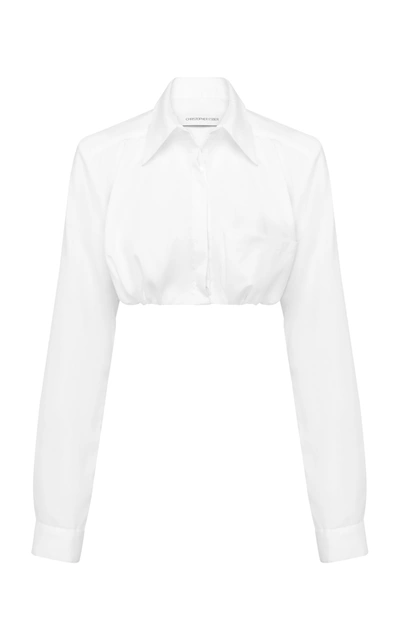 Shop Christopher Esber Women's Cotton Poplin Cropped Shirt In White