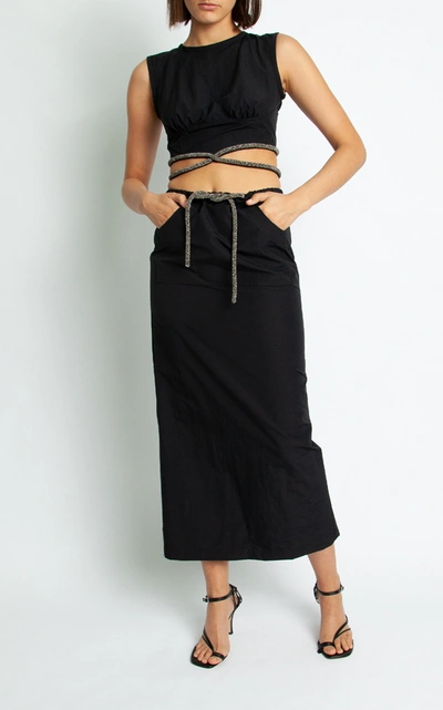 Shop Christopher Esber Crystal-trimmed Gabardine Cargo Skirt In Black