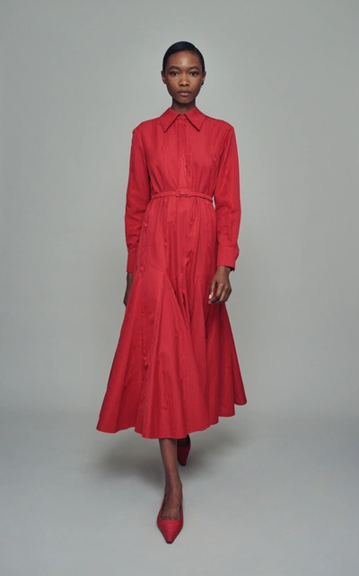 Emilia Wickstead Marion Belted Pleated Cotton blend Moire Midi