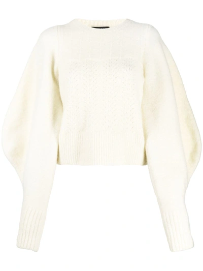 Shop Wandering Open-knit Bell-sleeves Jumper In White