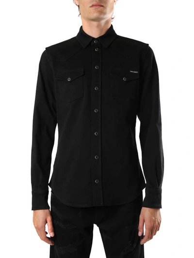 Shop Dolce & Gabbana Black Cotton Denim Shirt