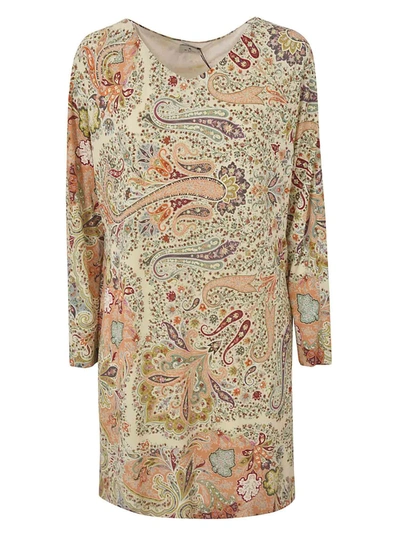 Shop Etro Short Multicolor Paisley Print Dress In Beige