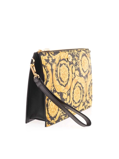 Shop Versace Yellow Chain Print Clutch Bag In Black