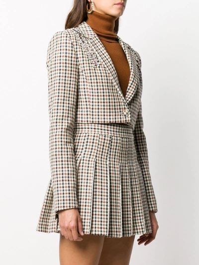 Shop Area Houndstooth Cropped Blazer In Neutrals