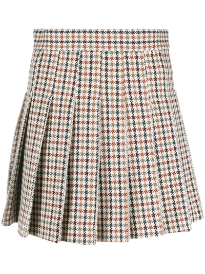 Shop Area Houndstooth Pleated Mini Skirt In Neutrals