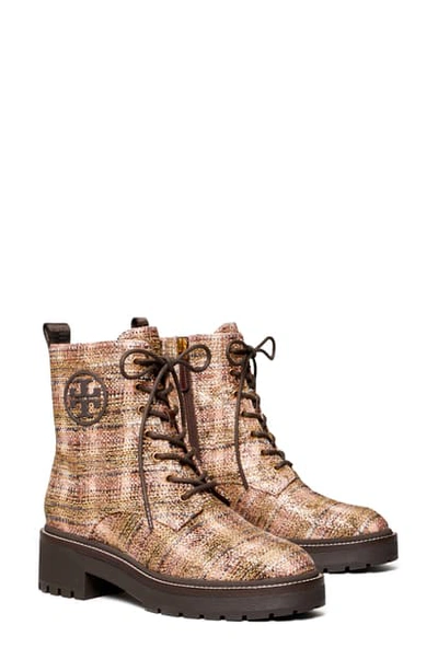 Tory Burch Women's Miller Lug-sole Tweed Combat Boots In Rose Gold Multi /  Coconut | ModeSens