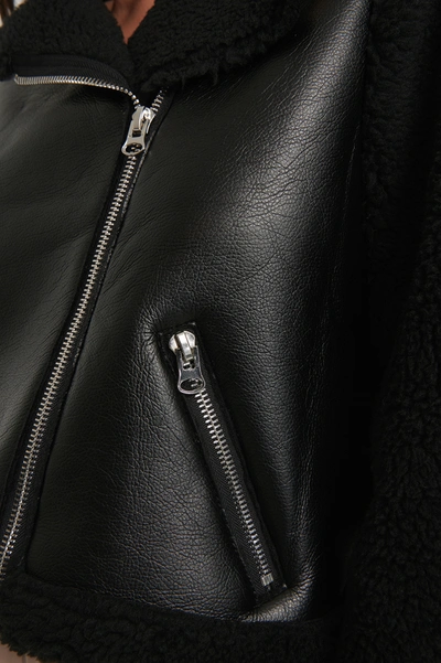Shop Jasmin Azizam X Na-kd Faux Fur Detail Biker Jacket Black