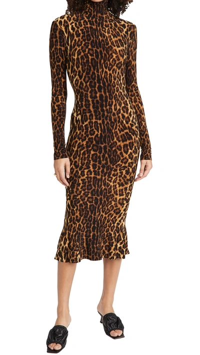 Shop Norma Kamali Long Sleeve Turtleneck Fishtail Dress In Pantera