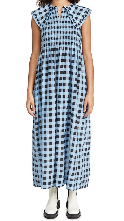 Shop Ganni Cotton Silk Dress In Alaskan Blue