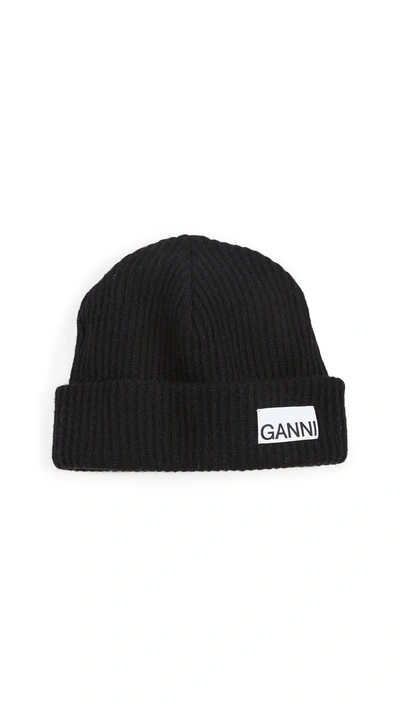 Shop Ganni Recycled Wool Knit Hat In Black