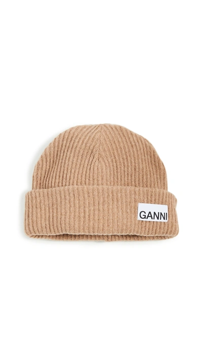 Shop Ganni Recycled Wool Knit Beanie In Tiger's Eye