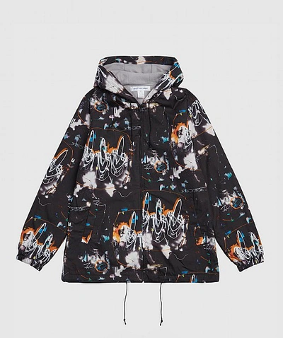 Shop Comme Des Garçons Shirt Futura Printed Hooded Jacket In Black