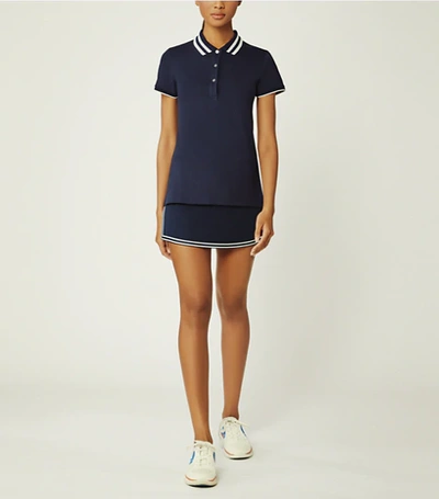 Shop Tory Sport Performance Piqué Pleated-collar Polo In Tory Navy/snow White
