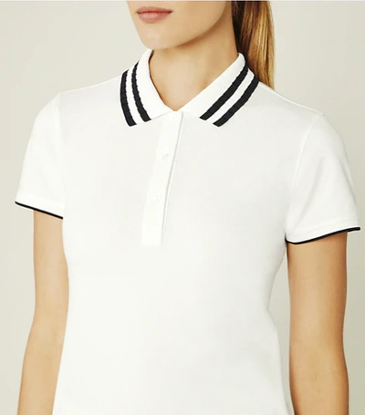 Shop Tory Sport Tory Burch Performance Piqué Pleated-collar Polo In Snow White/tory Navy