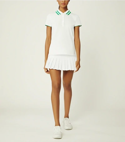Shop Tory Sport Performance Pique Pleated-collar Polo In Snow White/vineyard