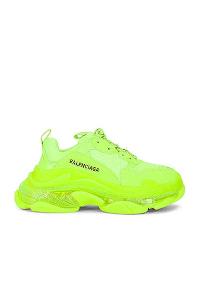 Balenciaga Triple S Clear Sole Logo-embroidered Faux Leather, Foam And Mesh  Sneakers In Fluo Yellow | ModeSens