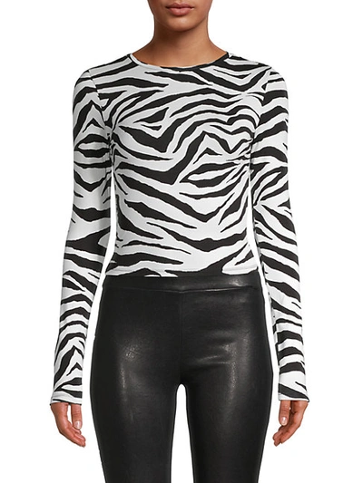 Shop Alice And Olivia Animal-print Long-sleeve Top In Black White