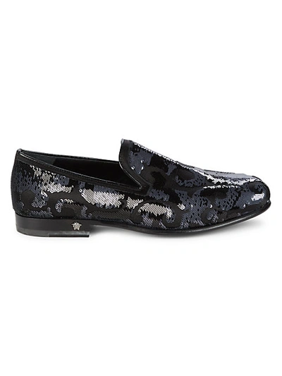 Shop Versace Leather Pantofola Raso Loafers In Nero