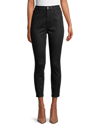 Shop Frame Women's High-rise Skinny Jeans In Black Coated