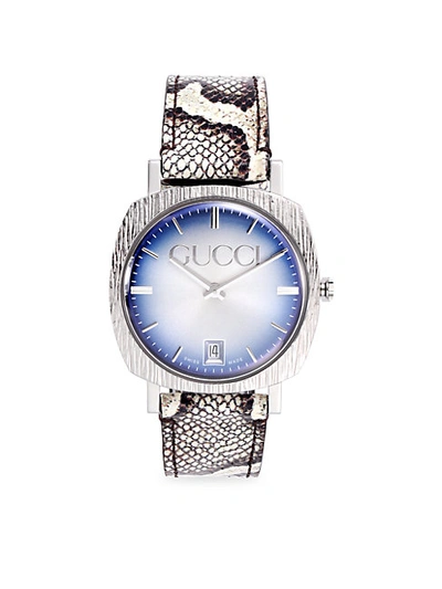 Shop Gucci Stainless Steel & Snakeskin Leather Strap Watch In Blue