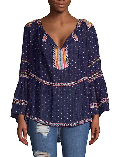 Shop Free People Women's Talia Embroidery Bell-sleeve Top In Starless