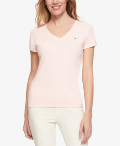 Shop Tommy Hilfiger Cotton V-neck T-shirt, Created For Macy's In Ballerina Pink