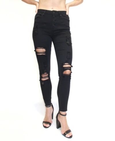 Shop Almost Famous Juniors' Destructed High-rise Skinny Jeans In Black