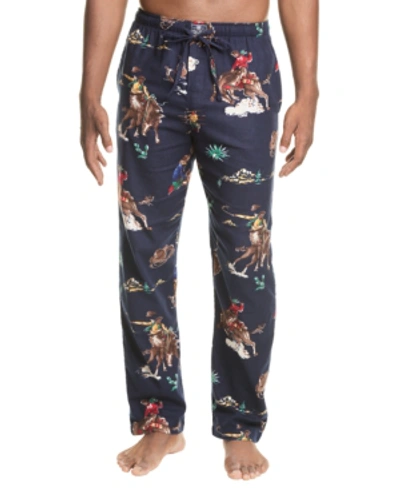 Shop Polo Ralph Lauren Men's Printed Cotton Flannel Pajama Pants In Cruise Navy Cowboy Print