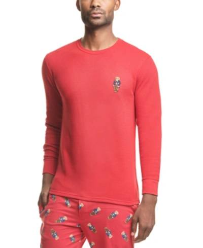 Shop Polo Ralph Lauren Men's Varsity Bear Waffle-knit Sleep Shirt In Red