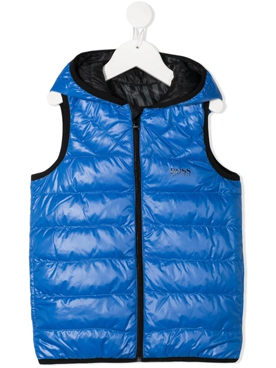 Shop Hugo Boss Hooded Padded Gilet In Blue