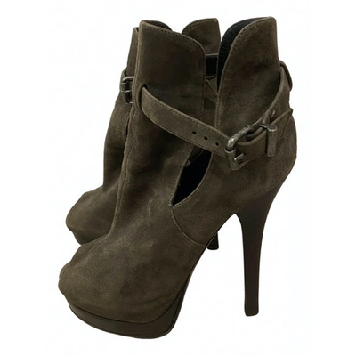 Pre-owned Fendi Khaki Suede Ankle Boots