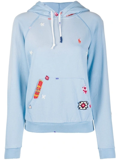 Polo Ralph Lauren Long Sleeve Patchwork Hoodie In Blue | ModeSens
