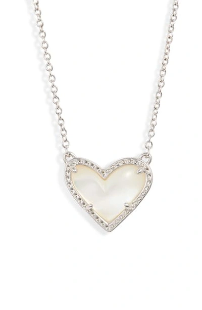 Shop Kendra Scott Ari Heart Pendant Necklace In Rhodium/ Ivory Mop