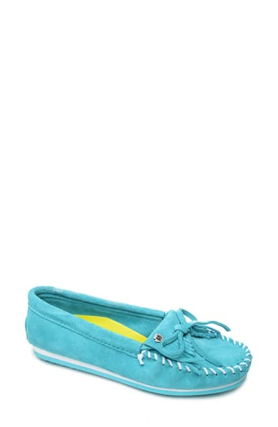 Shop Minnetonka Kilty Plus Driving Moccasin In Turquoise Suede