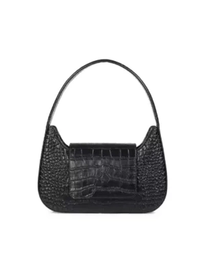 Shop Simon Miller Retro Croc-embossed Leather Shoulder Bag In Black