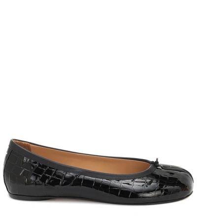 Shop Maison Margiela Tabi Leather Ballet Flats In Black