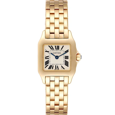 Pre-owned Cartier White 18k Yellow Gold Santos Demoiselle W25063x9 Women's Wristwatch 24 Mm