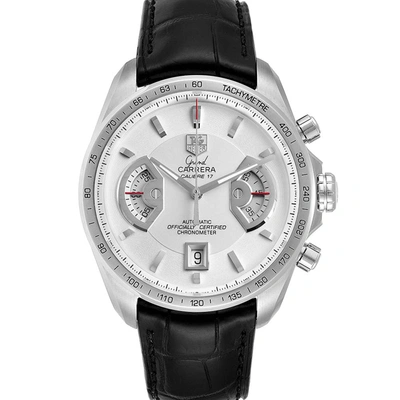 Pre-owned Tag Heuer White Stainless Steel Grand Carrera Av511b Men's Wristwatch 43 Mm