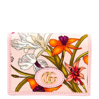 Pre-owned Gucci Pink Floral Leather Wallet In Multicolor