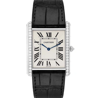 Pre-owned Cartier Silver Diamonds 18k White Gold Tank Louis Xl Wt200006 Men's Wristwatch 40 X 35 Mm