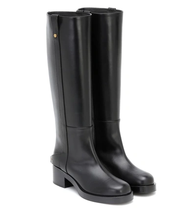 Shop Valentino Troopup Leather Knee-high Boots In Black