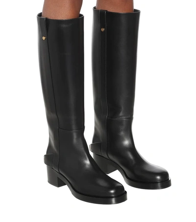 Shop Valentino Troopup Leather Knee-high Boots In Black