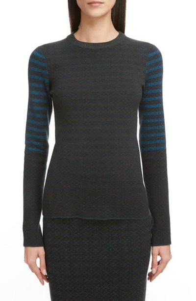 Shop Victoria Beckham Cotton Crewneck Sweater In Dark Emerald Multi