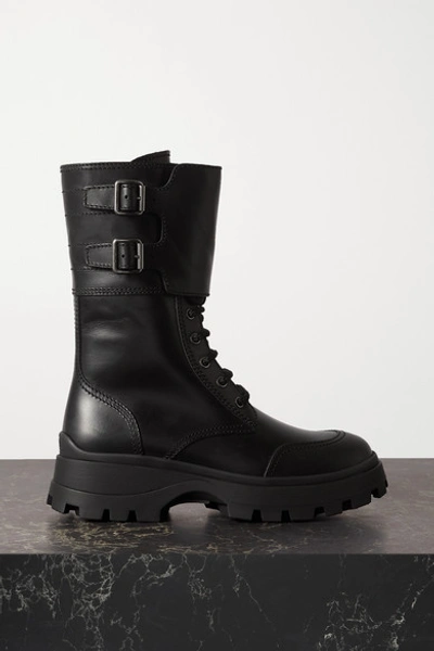 Shop Miu Miu Buckled Leather Boots In Black