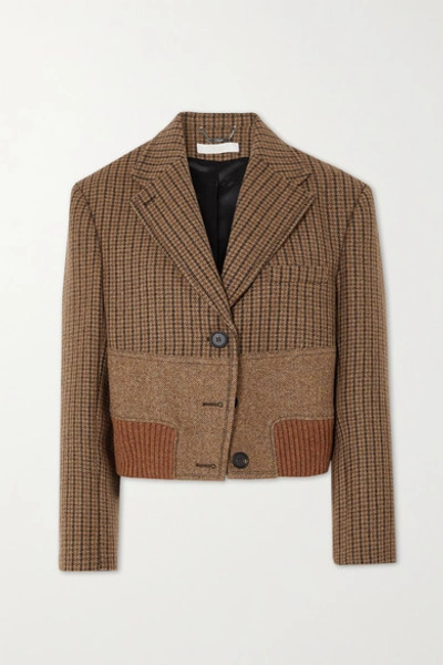 Shop Chloé Cropped Paneled Wool-tweed Jacket In Brown