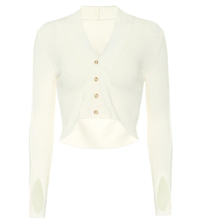 Shop Jacquemus Le Cardigan Velours Cropped Cardigan In White