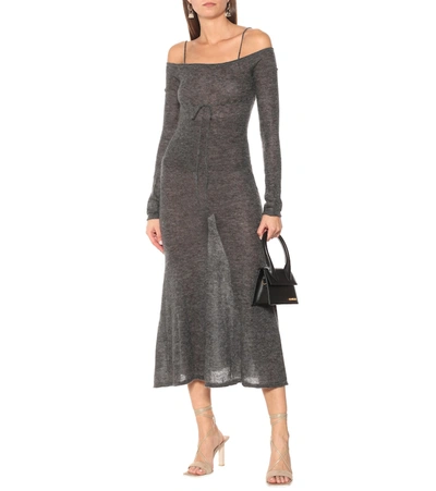 Shop Jacquemus La Robe Valerie Mohair-blend Midi Dress In Grey