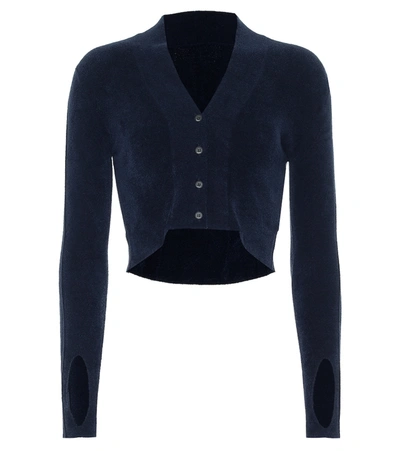 Shop Jacquemus Le Cardigan Velours Cropped Cardigan In Blue