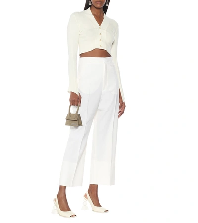 Shop Jacquemus Le Cardigan Velours Cropped Cardigan In White
