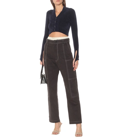Shop Jacquemus Le Cardigan Velours Cropped Cardigan In Blue